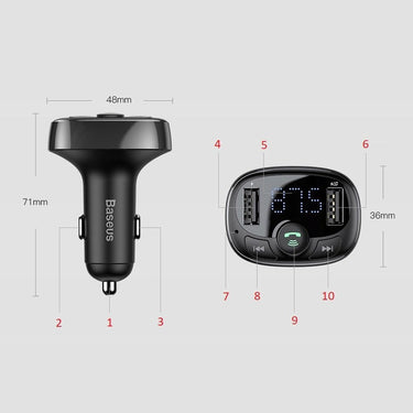 Baseus Car Bluetooth MP3 FM Transmitter Charger ( Micro SD+ DUAL USB charging) - Black